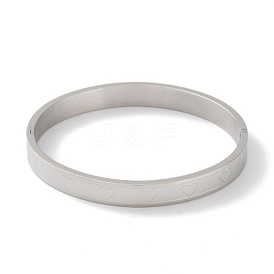 Non-Tarnish 304 Stainless Steel Grooved Heart Bangles BJEW-F464-15P-1