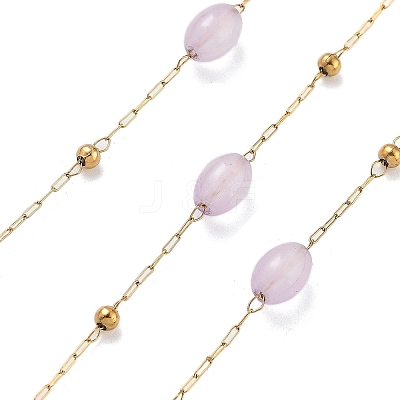 Natural Dyed Jade & 304 Stainless Steel Beads Link Chains CHS-K021-08B-02-1
