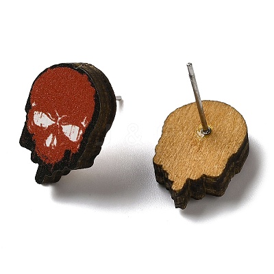 Wood Stud Earrings EJEW-Z054-02D-1