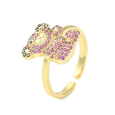 Bear Cubic Zirconia Open Cuff Ring RJEW-F145-01G-1
