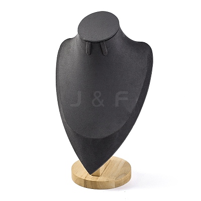 Bust Shaped Microfiber & Wood Jewelry Necklace & Earrings Display Stands NDIS-H042-01C-02-1