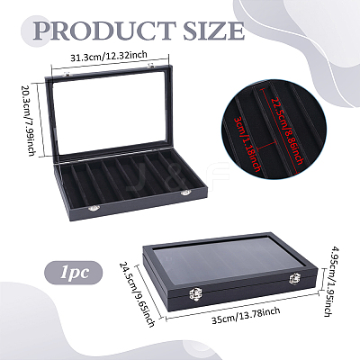 10-Slot MDF Covered with PU Leather Pen Organizer Display Cases with Acrylic Window Lid ODIS-WH0086-232B-02-1