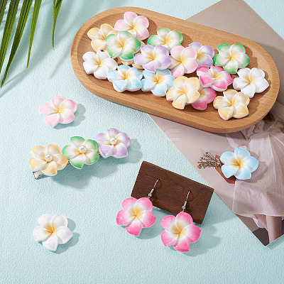 28Pcs 7 Colors Plumeria Flower Opaque Resin Cabochons CRES-TA0001-75-1