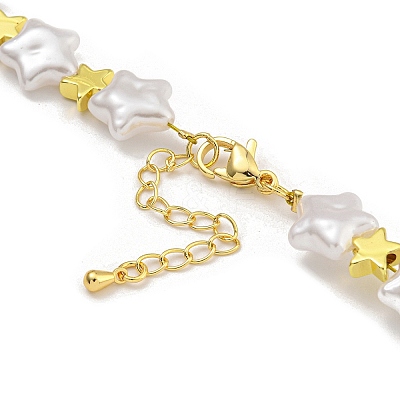 Rack Plating Brass & ABS Plastic Pearl Beads Star Beaded Necklaces for Women NJEW-C059-19G-1