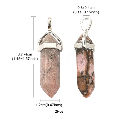 2Pcs Natural Rhodonite Double Terminated Pointed Pendants G-YW0002-05C-1