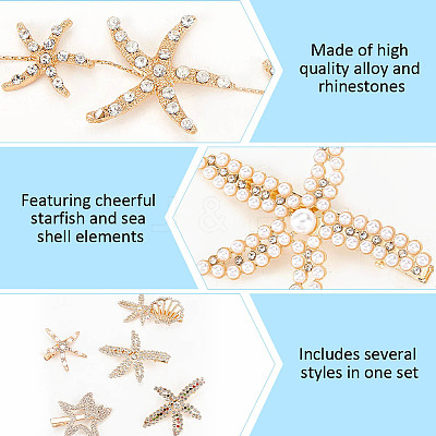 8 Style Starfish Alligator Hair Clips & Stud Earrings & Headband Set AJEW-PH0011-44-1