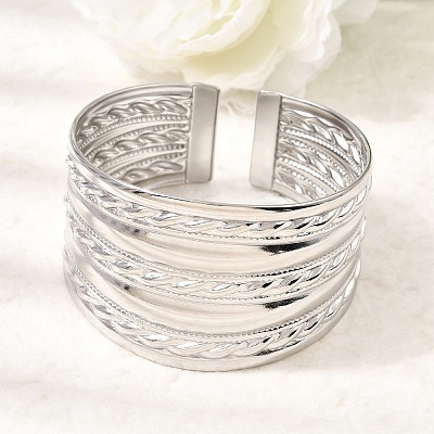 37.5MM 304 Stainless Steel Textured Multi-Strand Wide Cuff Bangles for Women SA-CBAB767-28P-1