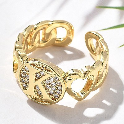 Brass Micro Pave Clear Cubic Zirconia Open Cuff Rings for Women RJEW-K289-02G-K-1