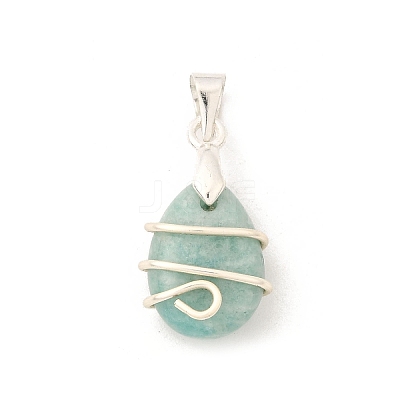 Copper Wire Wrapped Natural Labradorite & Amazonite & Aquamarine & Rose Quartz & Amethyst & Tiger Eye & Strawberry Quartz & Prehnite Pendants PALLOY-JF04064-02-1