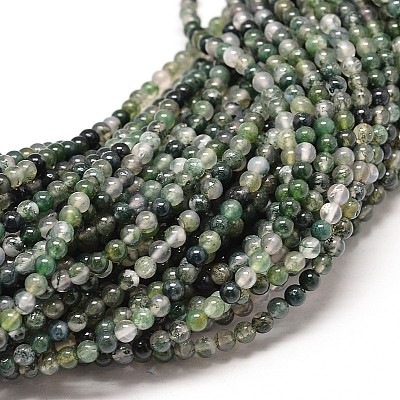 Natural Moss Agate Round Bead Strands X-G-P072-01-4mm-1