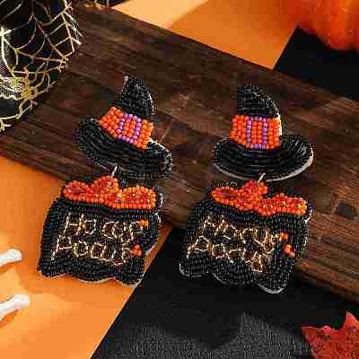 Halloween Style Witch Hat Glass Bead Handmade Stud Earrings for Women KL8246-1