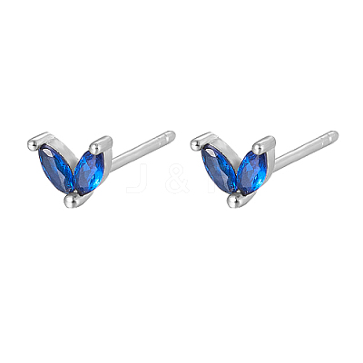 Silver 925 Sterling Silver Micro Pave Cubic Zirconia Stud Earrings FJ9969-8-1