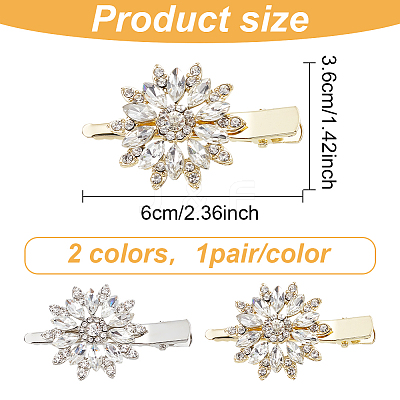 2 Pairs 2 Colors Flower Shaped Alloy Rhinestone Alligator Hair Clips PHAR-GO0001-05-1
