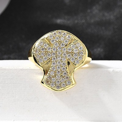Brass Micro Pave Cubic Zirconia Cuff Rings for Women RJEW-F181-04G-1