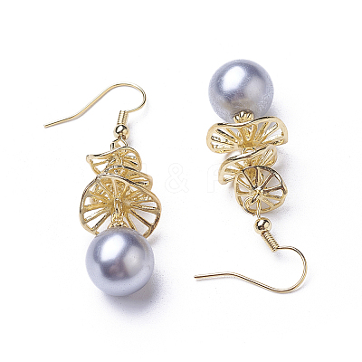 Synthetic Shell Pearl Dangle Earrings EJEW-P179-03G-05-1