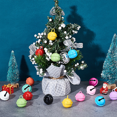 48Pcs 12 Colors Baking Paint Iron Bell Pendants IFIN-NB0001-43-1