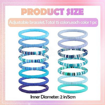 15Pcs Polymer Clay Bracelets BJEW-SW001594-1