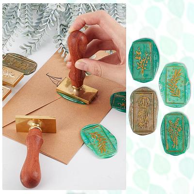 Pear Wood Handle and Wax Seal Brass Stamp Head Sets AJEW-CP0002-49-1