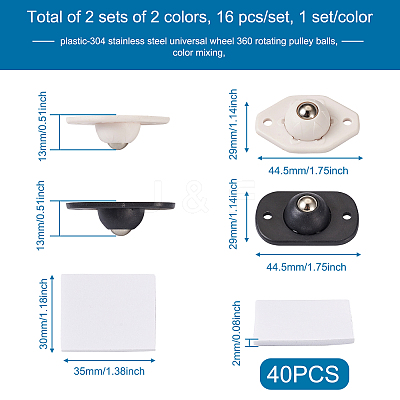 2 Sets 2 Colors Plastic & 304 Stainless Steel Universal Wheels 360° Rotation Pulley Ball AJEW-SW0001-04-1