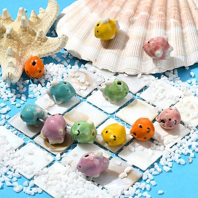 12Pcs 6 Colors Handmade Printed Porcelain Beads PORC-CJ0001-35-1