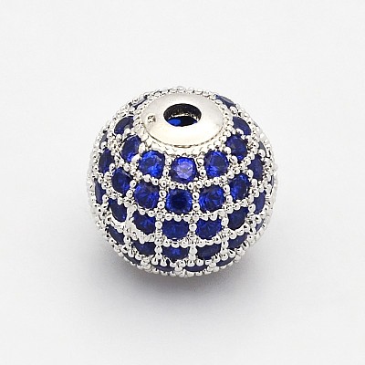 CZ Brass Micro Pave Grade AAA Blue Color Cubic Zirconia Round Beads KK-O065-8mm-03P-NR-1