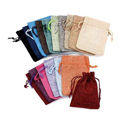 Polyester Imitation Burlap Packing Pouches Drawstring Bags ABAG-R005-9x12-M-1