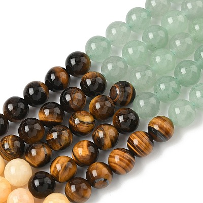 Chakra Natural Red Jasper & Yellow Jade & Green Aventurine & Tiger Eye & Sodalite & Amethyst Beads Strands X-G-NH0002-E02-8mm-1