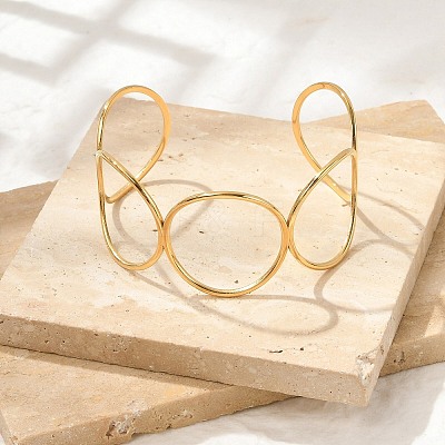 304 Stainless Steel Cuff Bangles for Women BJEW-U023-02G-1