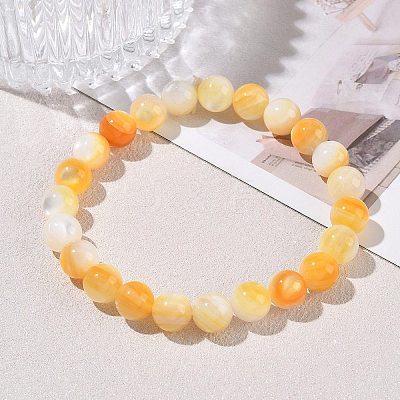 8MM Natural Yellow Shell Round Beaded Stretch Bracelets SH-CBACA76-18D-1