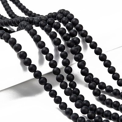 Dyed & Heated Natural Black Agate Bead Strands G-H056-6mm-1