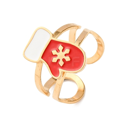 304 Stainless Steel with Enamel Cuff Rings for Women LS-RJEW-Z116-01G-03-1
