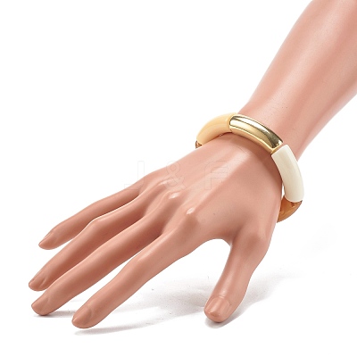 Chunky Curved Tube Beads Stretch Bracelet for Teen Girl Women BJEW-JB06991-02-1