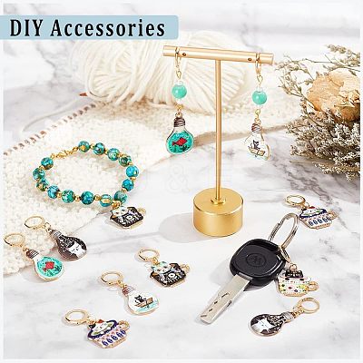 12Pcs 6 Colors Alloy Enamel Cat Charm Locking Stitch Markers HJEW-PH01531-1