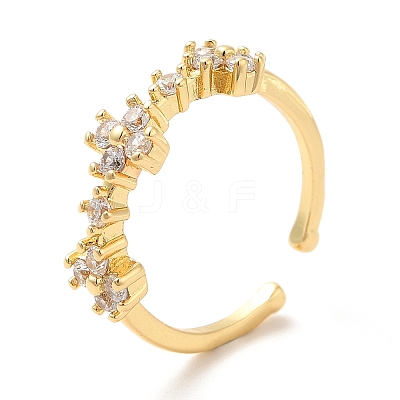 Clear Cubic Zirconia Flower Open Cuff Ring KK-H434-14G-1