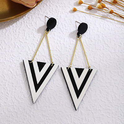 Acrylic Stripe Dangle Stud Earrings FS-WG5637F-01-1