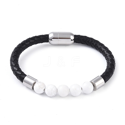 Round Natural Howlite Bead Bracelets BJEW-A009-08P-02-1