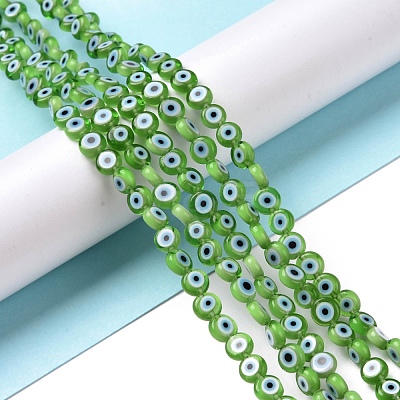 Handmade Evil Eye Lampwork Flat Round Bead Strands LAMP-L058-6mm-19-1