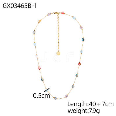 304 Stainless Steel & Glass Link Chain Necklaces for Women STAS-OY015-52G-1