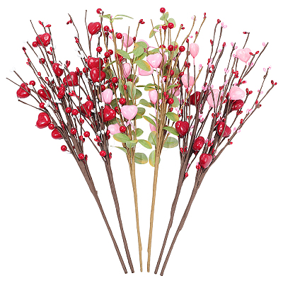 6Pcs 3 Styles Foam & Gypsum & Silk Cloth Artificial Heart Flower Branch DIY-WR0005-40-1