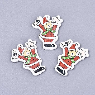 Christmas Theme Printed Natural Wood Cabochons WOOD-N008-005-1