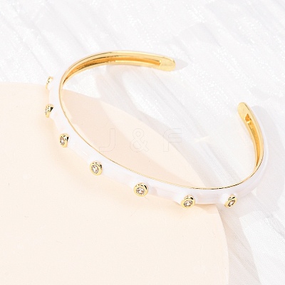 Brass Micro Pave Clear Cubic Zirconia Cuff Bangles for Women BJEW-A163-02G-02-1