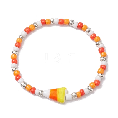 Halloween Candy Corn Acrylic & Glass Seed Beaded Stretch Bracelets Women BJEW-JB10525-03-1