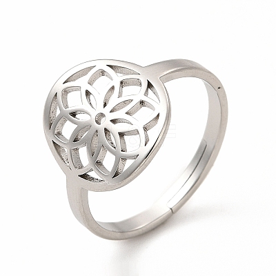 Non-Tarnish 304 Stainless Steel Flower Adjustable Ring for Women RJEW-B027-19P-1