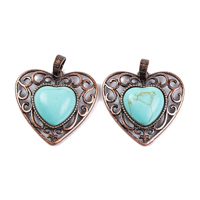 Synthetic Turquoise Peach Love Heart Pendants G-G158-01-04-1
