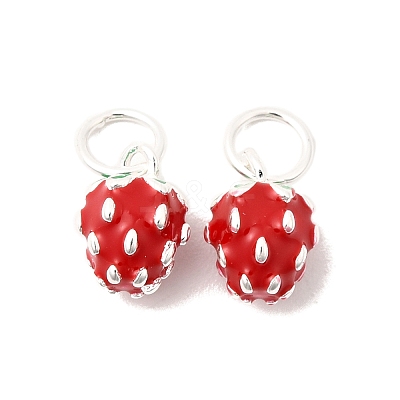 925 Sterling Silver Enamel Red Strawberry Charms STER-K188-01S-1