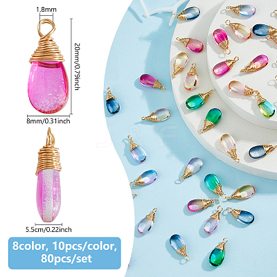 80Pcs 8 Colors Glass Pendants PALLOY-DC00017-1