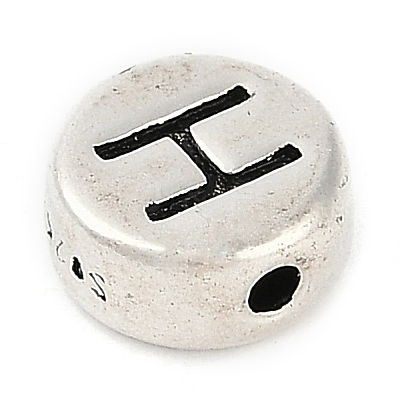 925 Sterling Silver Flat Round with Letter Beads STER-G044-01AS-H-1