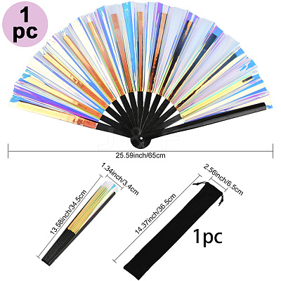 1Pc Bamboo with Oxford Fabric Glitter Powder Folding Fans AJEW-SP0003-77D-1