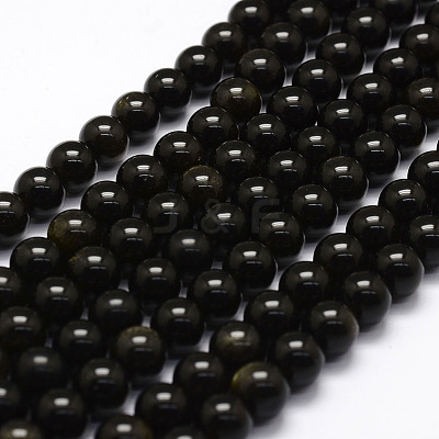 Natural Golden Sheen Obsidian Beads Strands X-G-F364-08-6mm-1