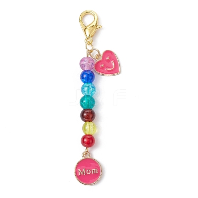 Mother's Day Flat Round with Word Mom & Heart Alloy Enamel Pendant Decorations HJEW-JM01510-1